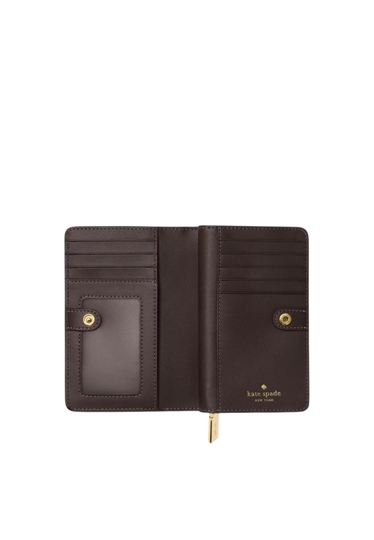 Kate Spade Madison Croc Embossed Medium Bifold Wallet In Hot Fudge KN223