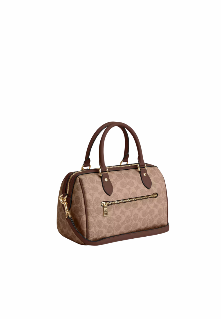 ( PREORDER ) Coach Rowan Satchel Bag In Signature Canvas Shoulder Bag In Tan Brown CV961