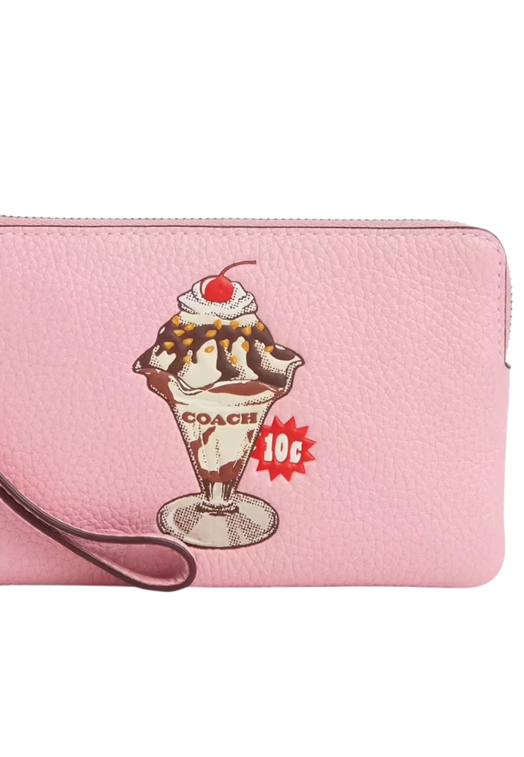 Coach Corner Zip Wristlet With Sundae Graphic In Cherry Blossom CU254