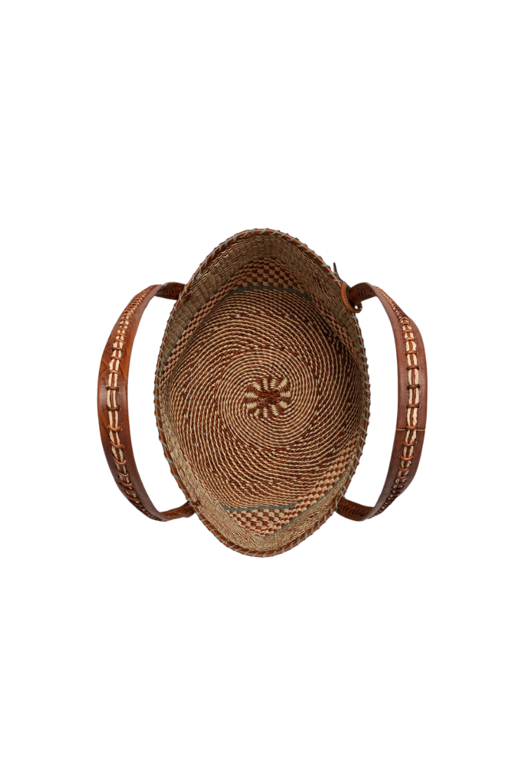 ( PREORDER ) Tory Burch Large Handwoven Basket Tote Bag In Cognac Multi 190141