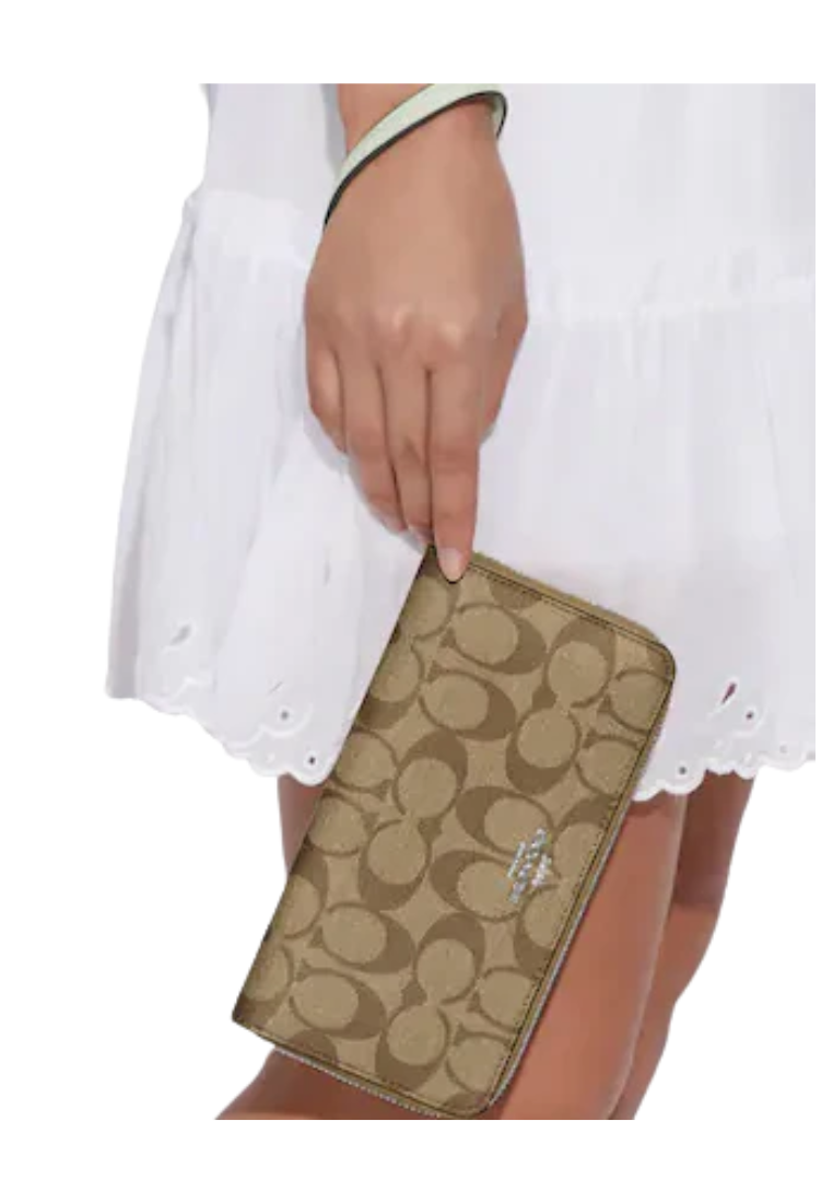 Coach Long Zip Around Wallet In Khaki/Light Sage C4452