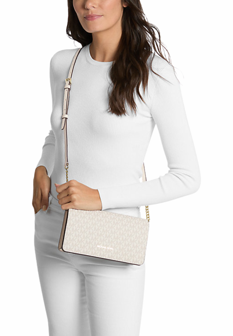 Michael Kors Jet Set Medium Crossbody Bag Signature Logo In Light Cream Multi 35F5GTVC8B