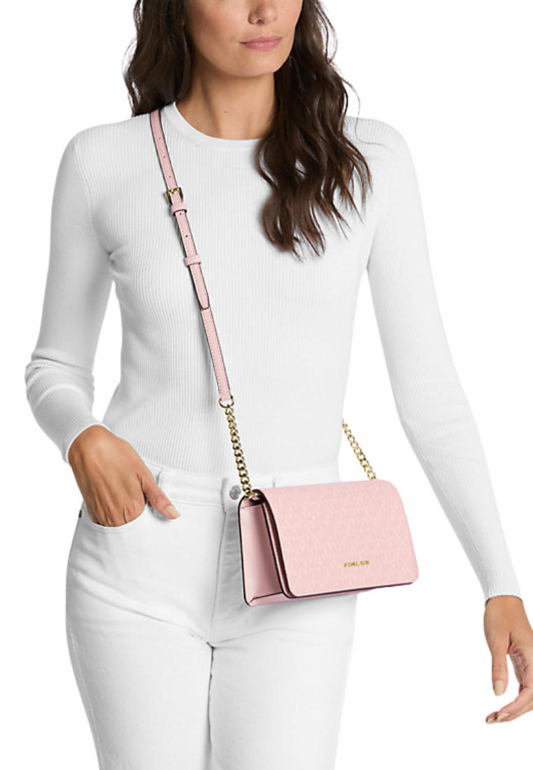 Michael Kors Jet Set Medium Crossbody Bag Signature Logo In Powder Blush 35F5GTVC8V
