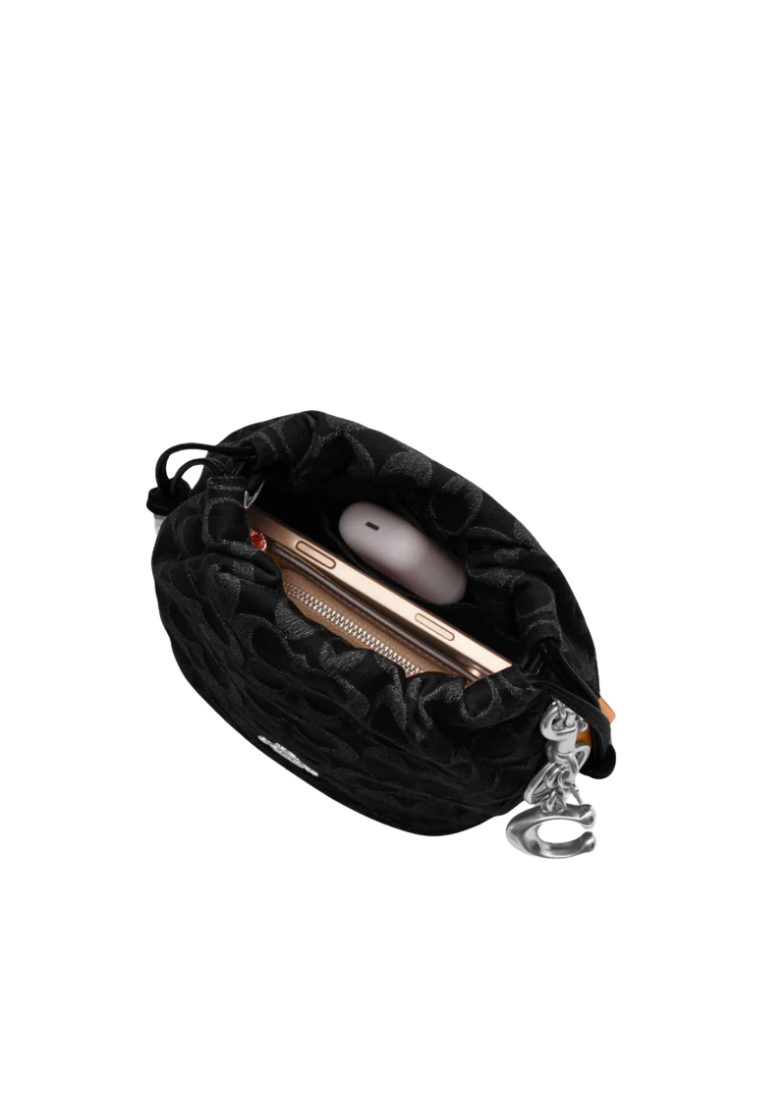 Coach Faye Mini Drawstring Crossbody Bag In Signature Denim In Black CCZ45
