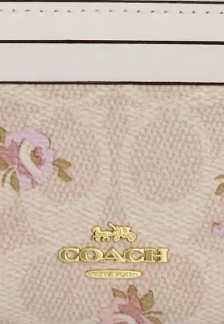 Coach Mini Skinny Id Signature Canvas With Floral Print Card Case In Sand Multi CAR16