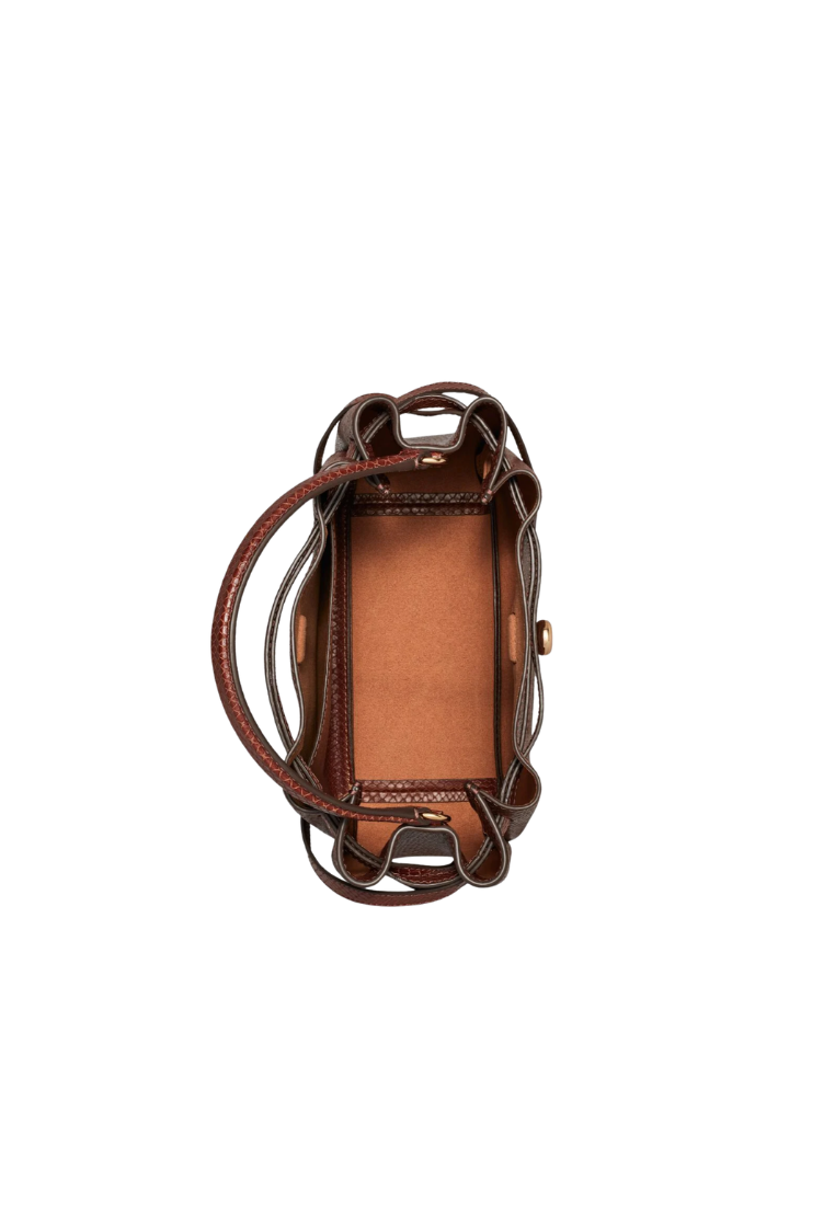 ( PREORDER ) Tory Burch Romy Snake-Embossed Bucket Bag In Sweet Maple 182906