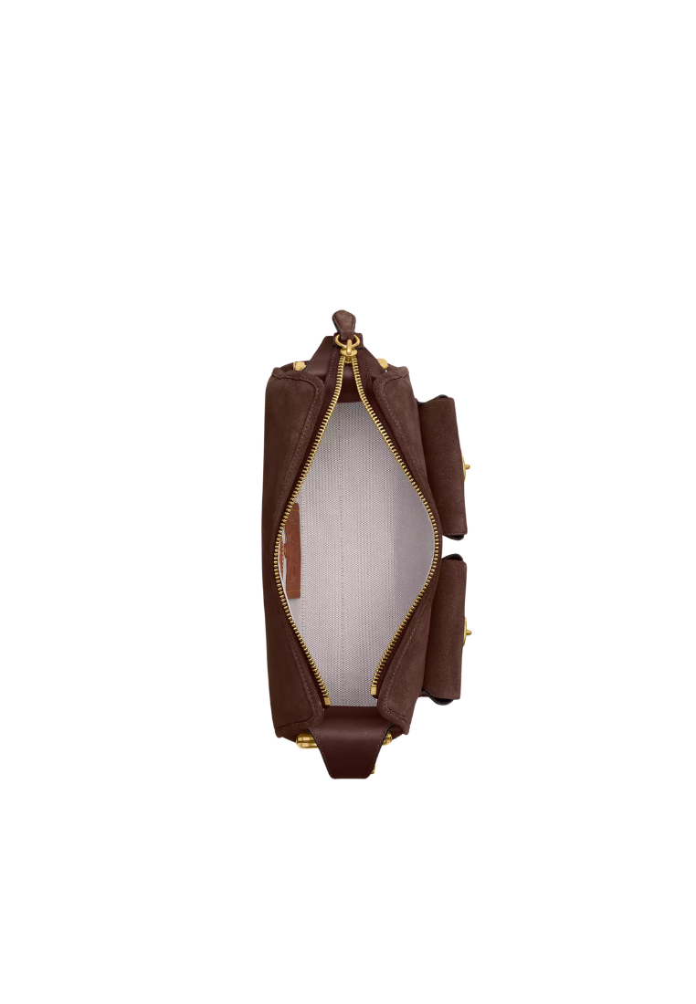 ( PREORDER ) Coach Turnlock Haversack 27 Suede Shoulder Bag In Dark Chocolate CFQ59