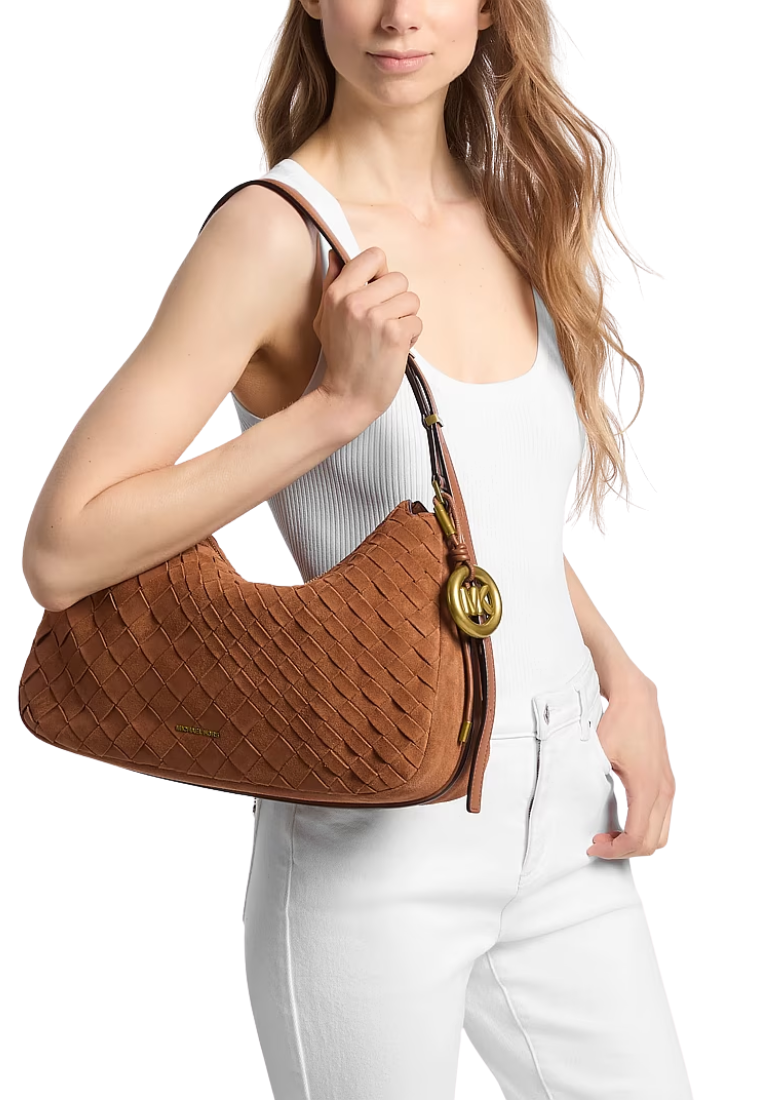 ( PREORDER ) Michael Kors Nolita Medium Hand-Woven Suede Shoulder Bag In Luggage 30F6AY5L2L
