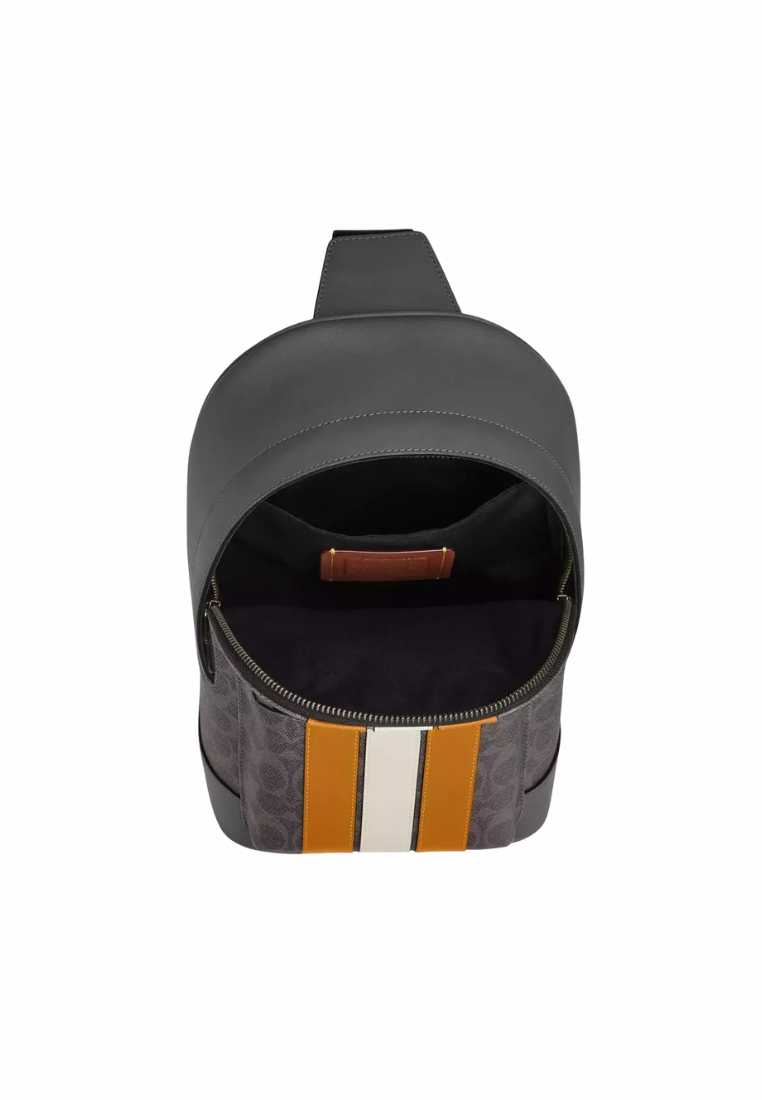 Coach West Pack Crossbody Bag With Varsity Stripe In Grey Chalk CV923