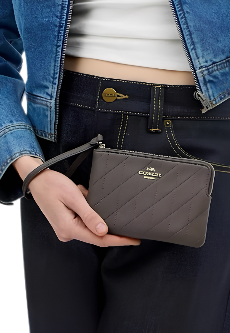 Coach Corner Zip Wristlet In Slate CEL99