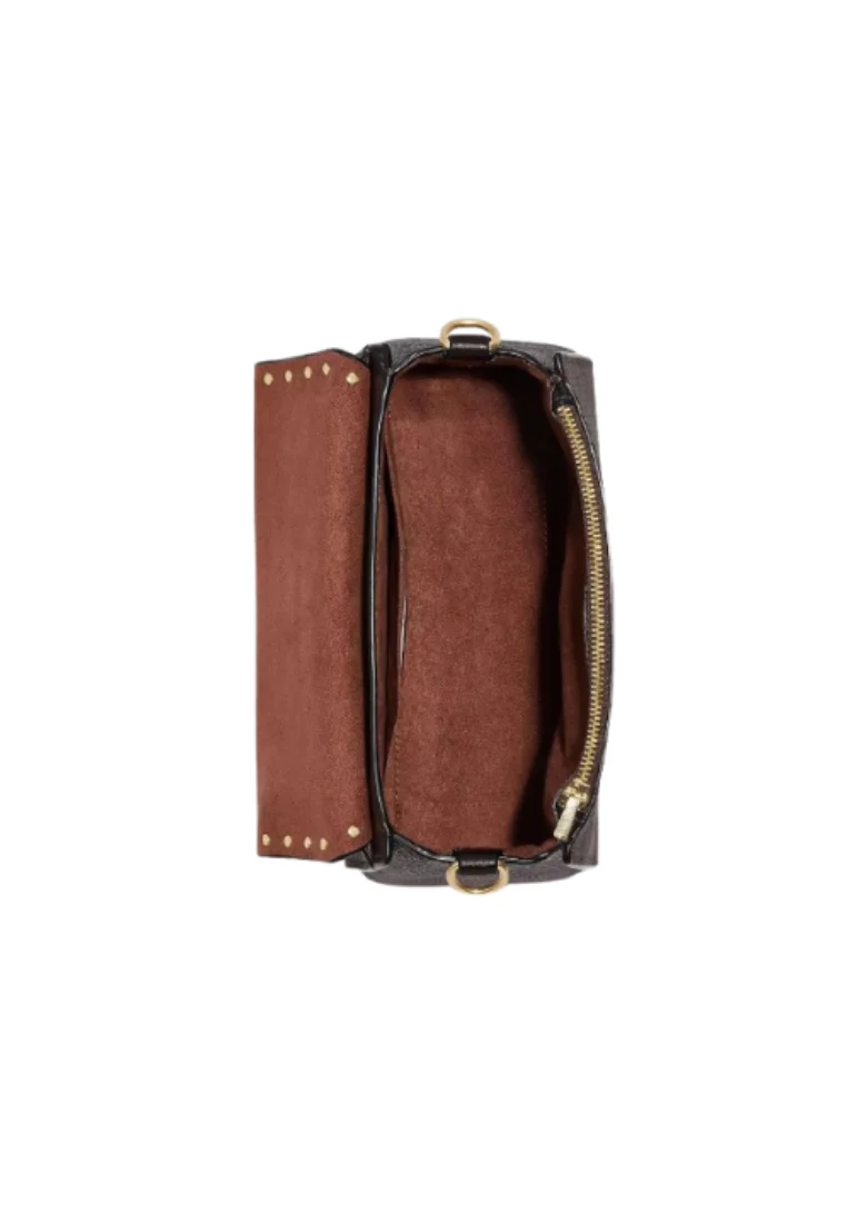 Coach Morgan Top Handle Satchel CF322 With Colorblock Signature Canvas With Rivets In Brown Black Multi