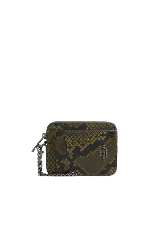 Coach Zip Card Case With Snake Print In Olive Multi CCO20