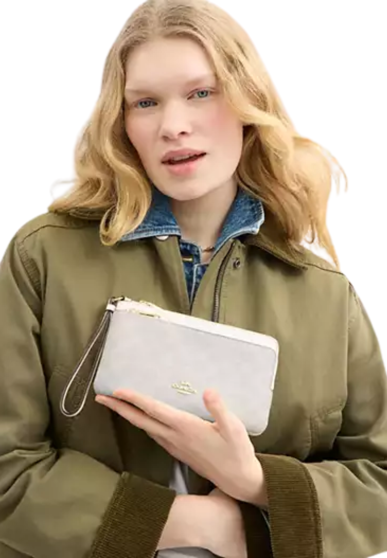 Coach Double Zip Signature Canvas Wallet In White Chalk CX161