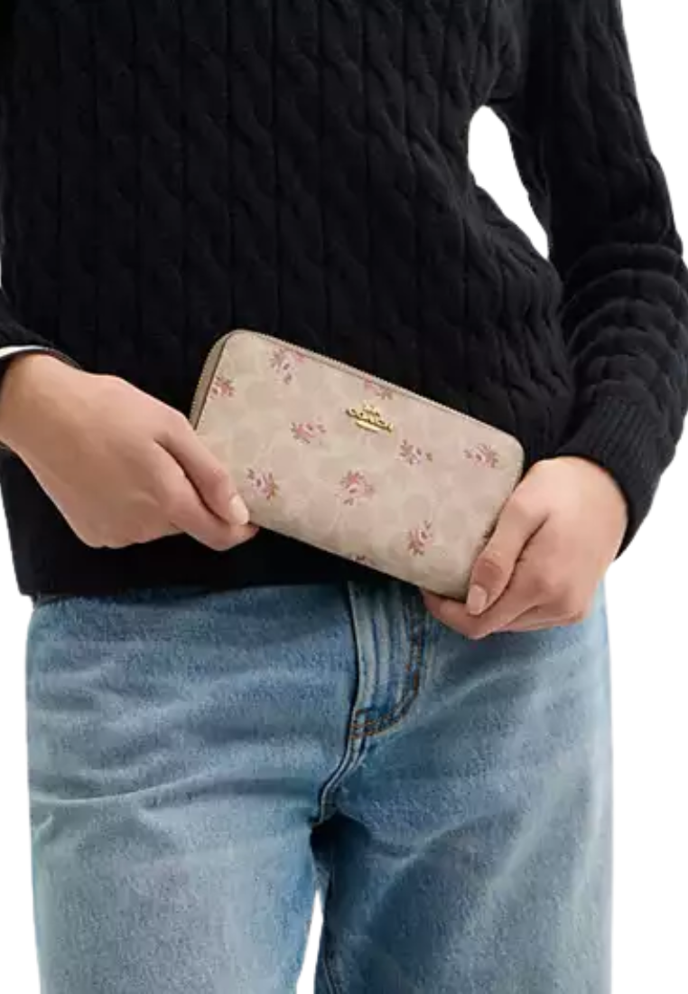Coach Long Zip Around Wallet Signature Canvas With Floral