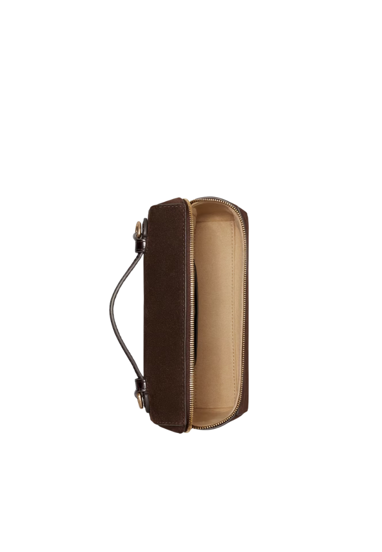 ( PREORDER ) Tory Burch Romy Suede Slim Top Handle In Dark Cocoa 186930