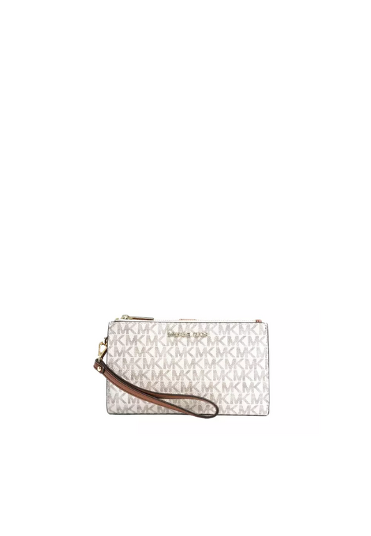 Michael Kors Jet Set Travel 35F8GTVWOB Large Double Zip Wristlet Wallet Signature In Vanilla