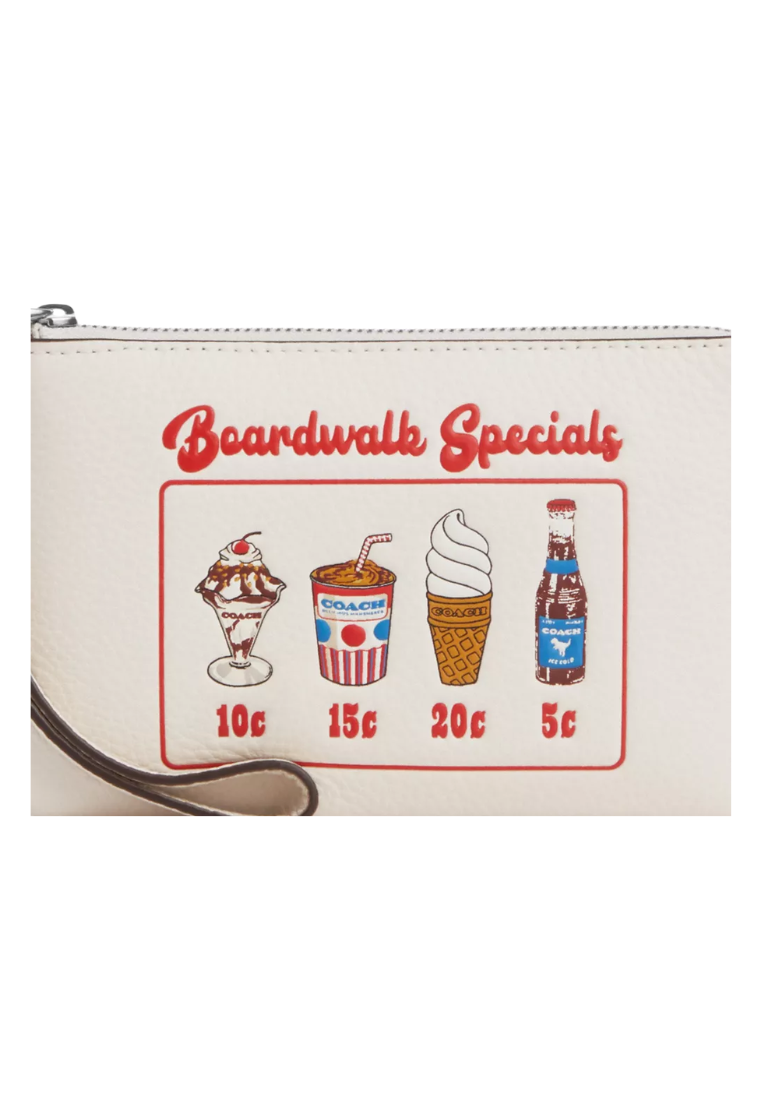 Coach Corner Zip Wristlet With Boardwalk Graphic In Chalk CU196
