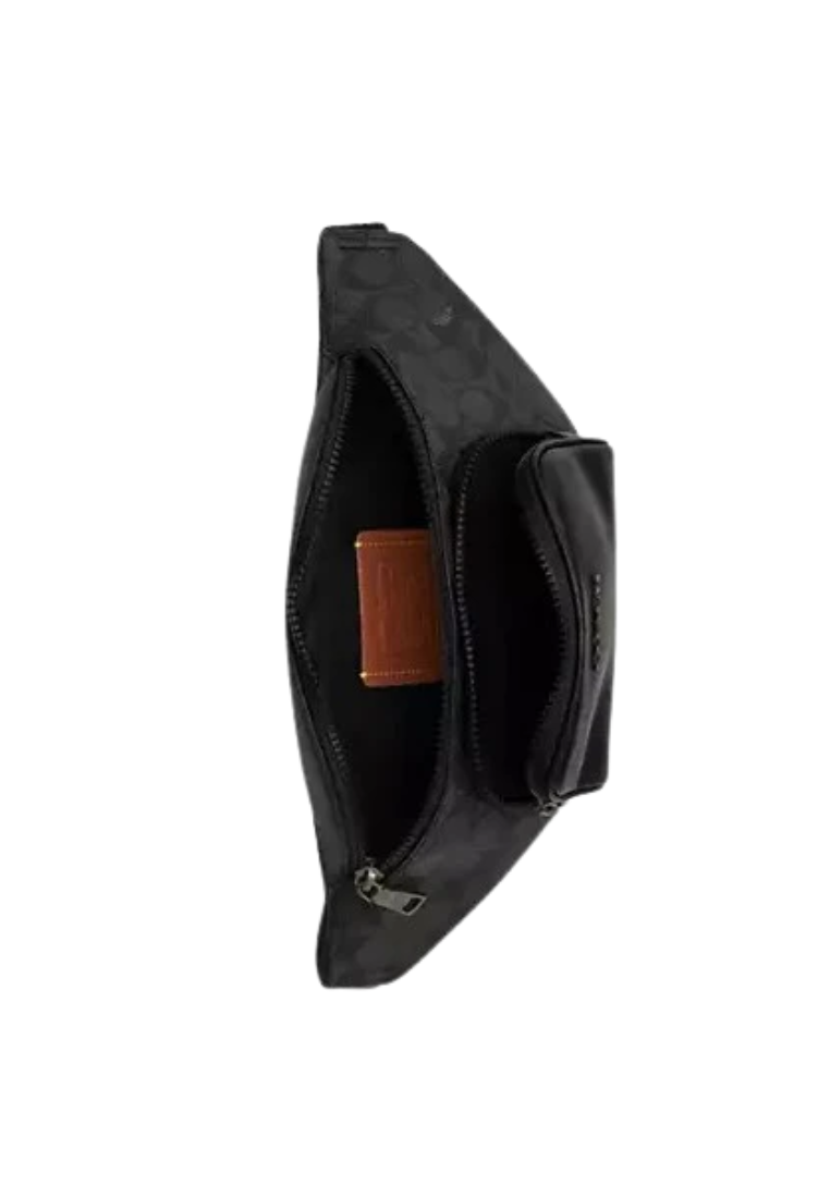 Coach Racer Small Belt Bag Belt Bag Signature Canvas In Charcoal Black CBF77