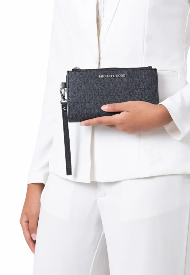 Michael Kors Jet set Travel large Double Zip Wristlet 35F8STVW0B In Black