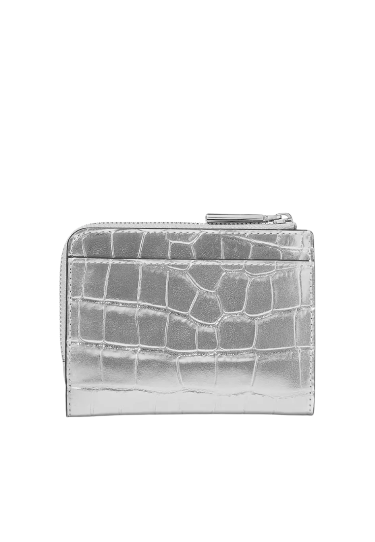 Kate Spade Madison Croc Embossed Small L-Zip Wallet In Silver KM622