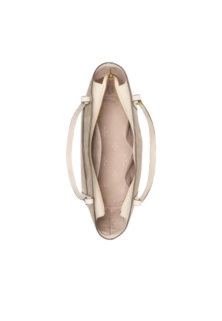 ( PREORDER ) Kate Spade Marlowe Spade Flower Coated Canvas Tote Bag In Dark Beige Moon Dust KP265