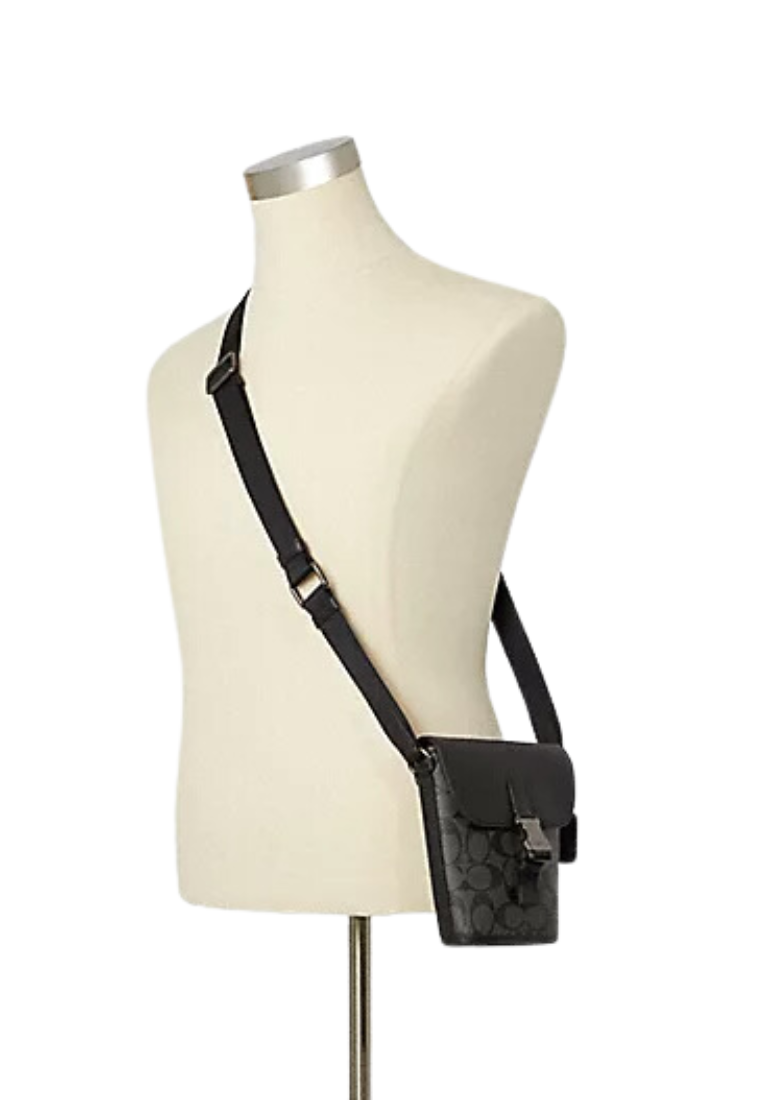 Coach Signature Small Track C3134 Flap Crossbody Bag In Charcoal
