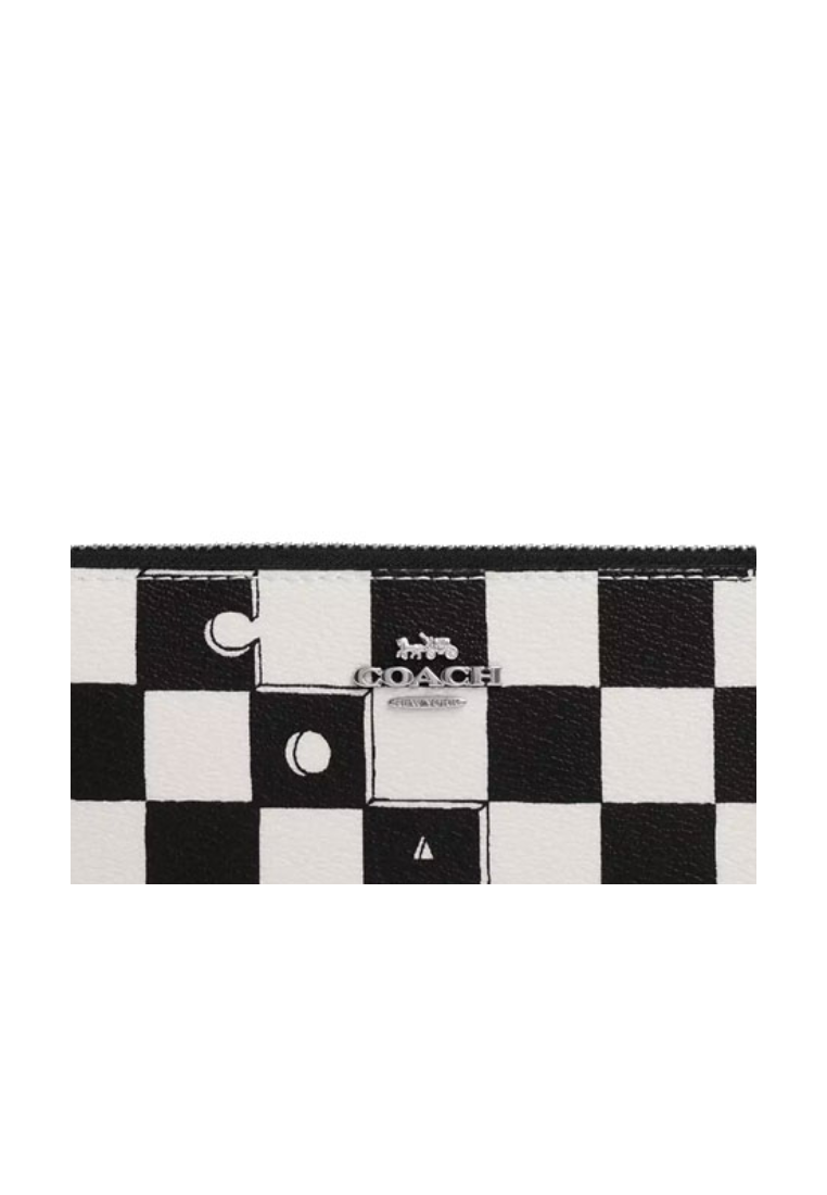 Coach Long Zip Around Wallet With Checkerboard Print In Black Chalk CR622