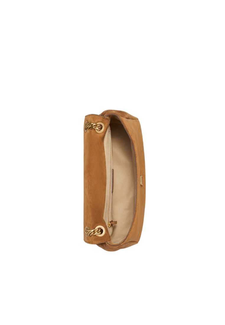 ( PREORDER ) Tory Burch Charlie Quilted Suede Shoulder Bag In Caramel 183357