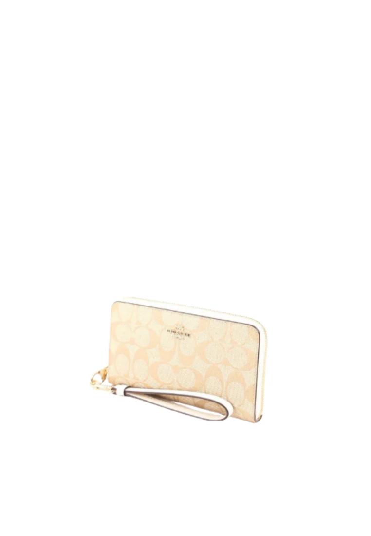 ( AS IS ) Coach Signature Long C4452 Zip Around Wallet In Light Khaki Chalk