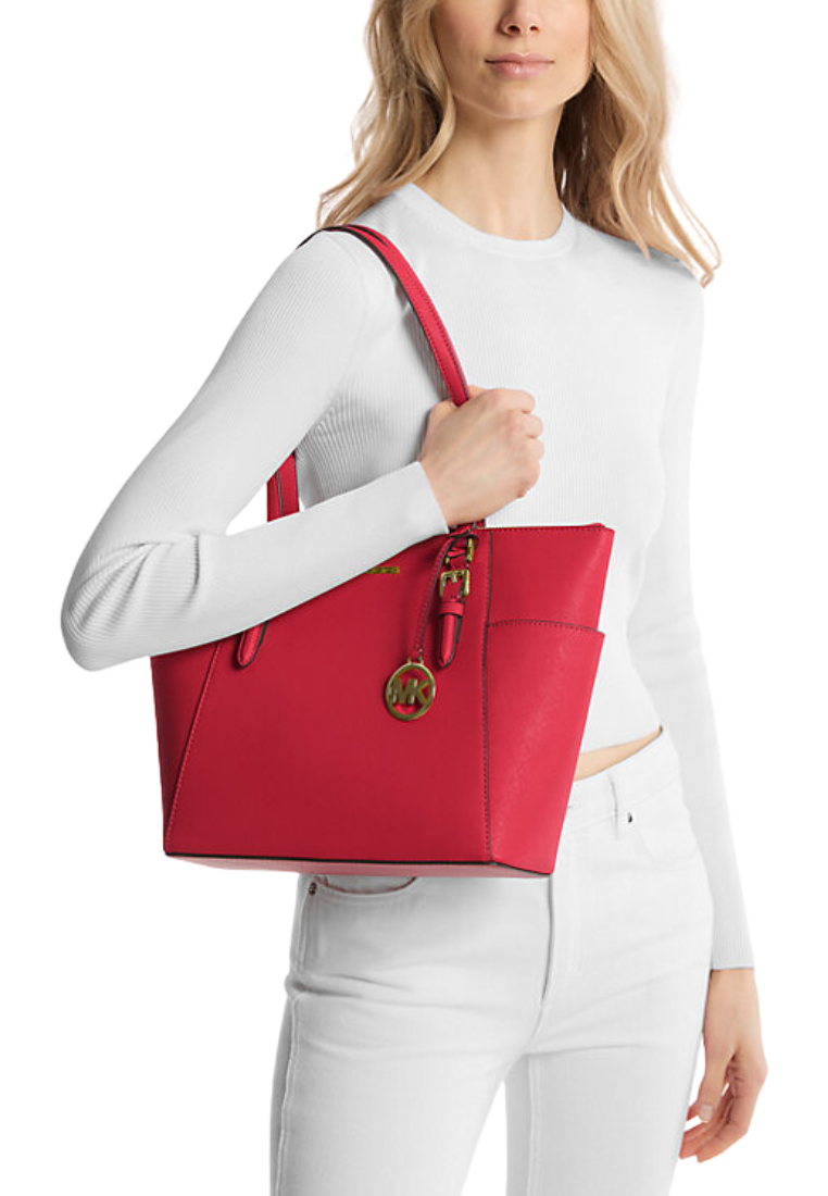 Michael Kors Charlotte Tote Bag Large Saffiano Leather Top-Zip In Bright Red 35T0GCFT7L