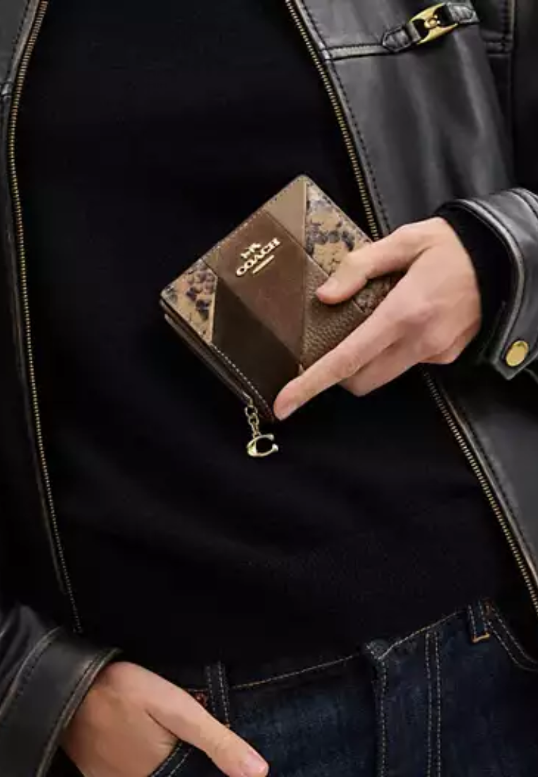 Coach Snap Wallet With Patchwork And Snake Print In Mushroom Multi CCR27