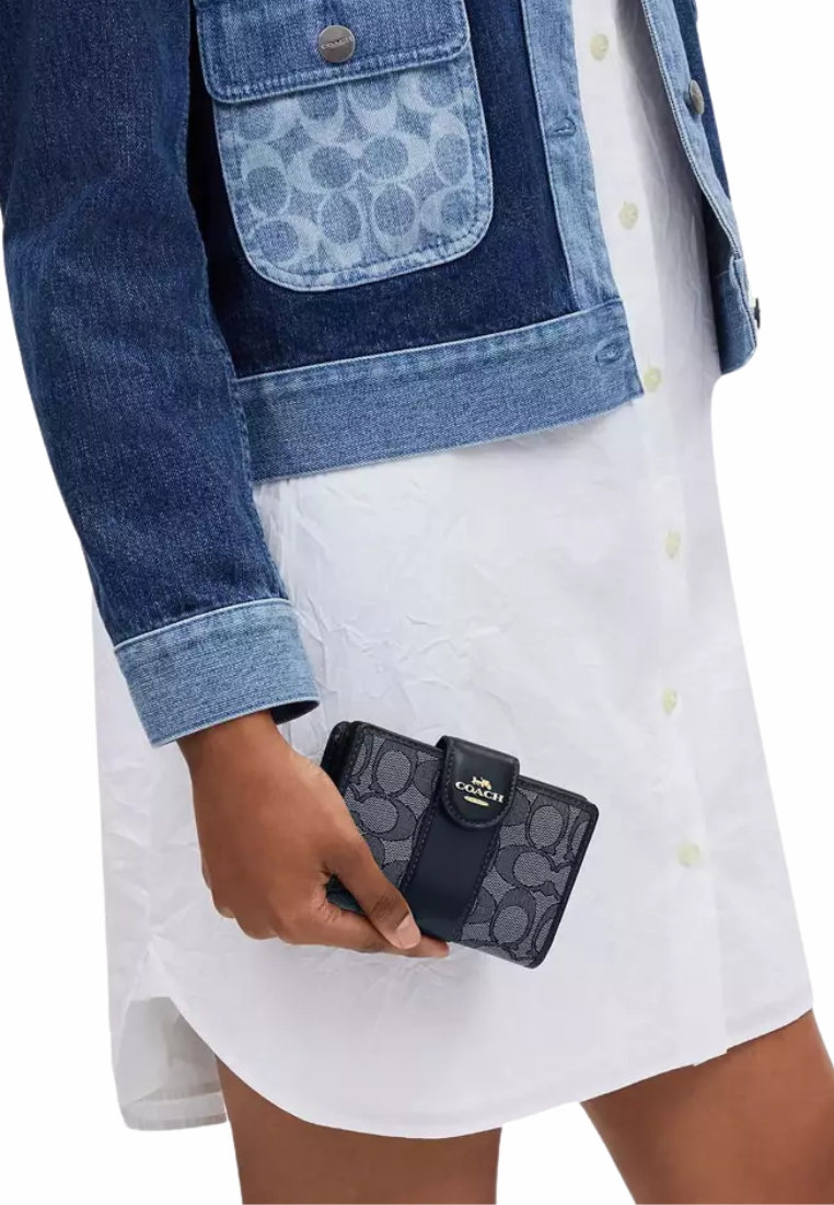 Coach Medium Corner Zip Wallet Signature Jacquard In Midnight Navy CU987