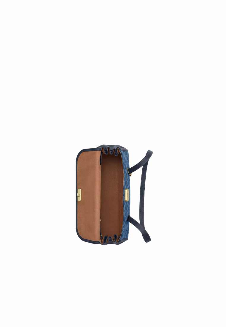 ( PREORDER ) Coach Bridget Flap In Signature Denim Shoulder Bag In Gold Indigo CDE94
