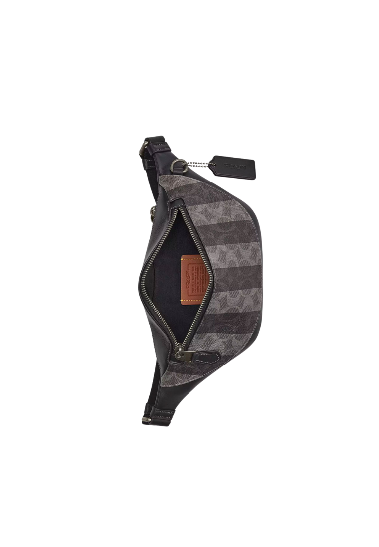 Coach Warren Mini Belt Bag In Signature Canvas With Stripes In Black Grey CEB34