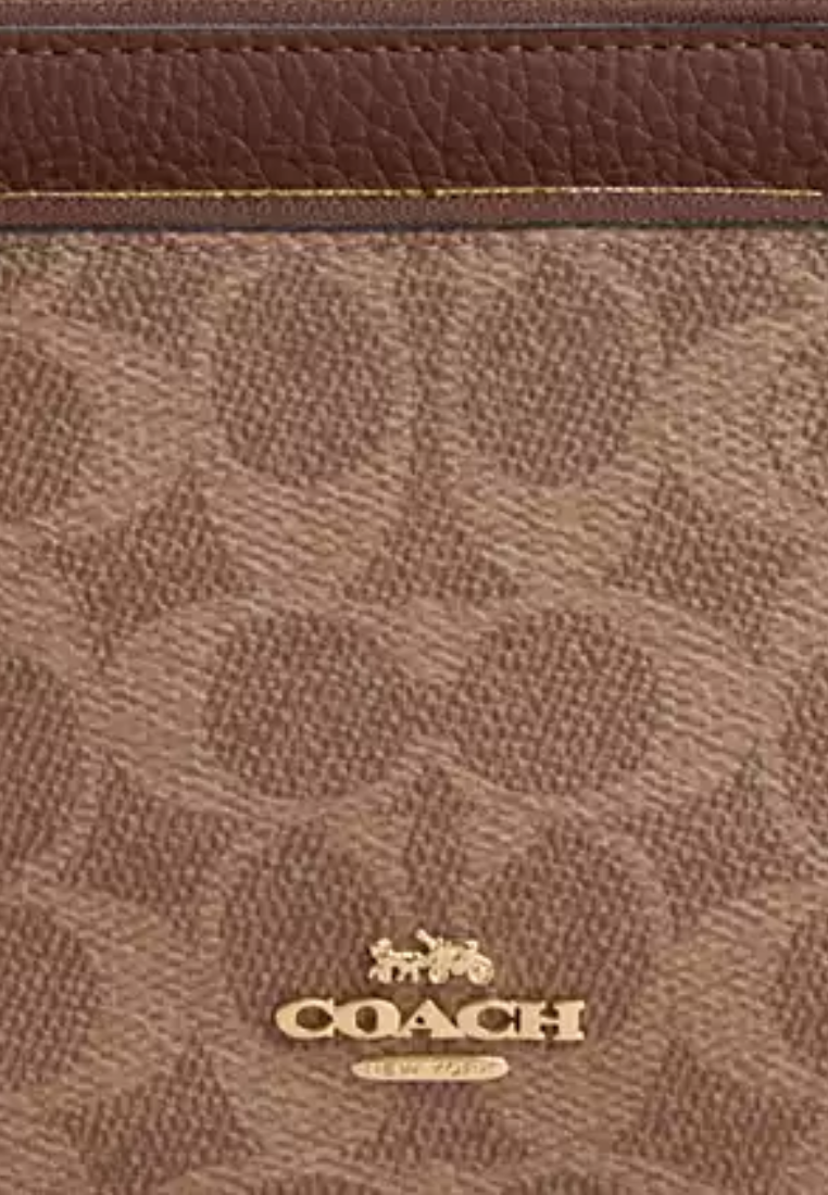 Coach Double Zip Signature Canvas Wallet In Tan Brown CX161