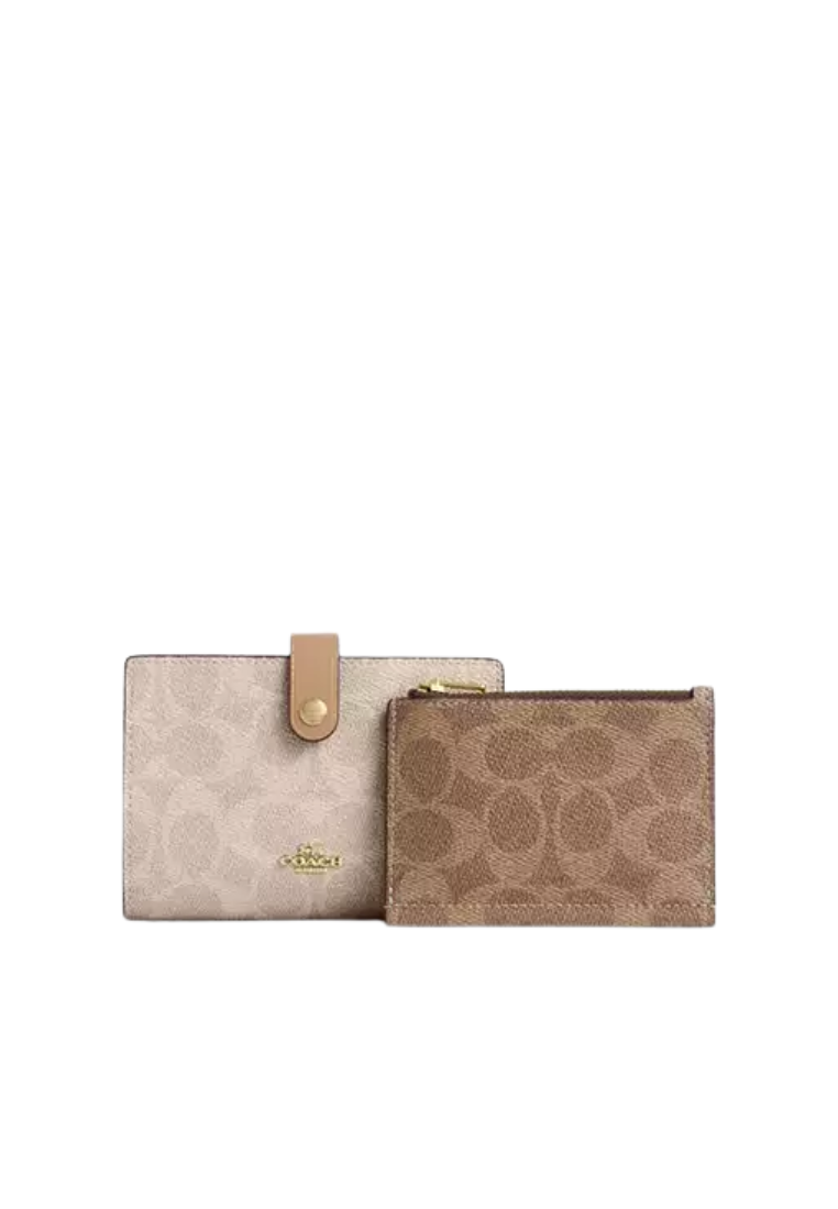 Coach 2-in-1 Wallet Blocked Signature Canvas In Sand Tan CBK54