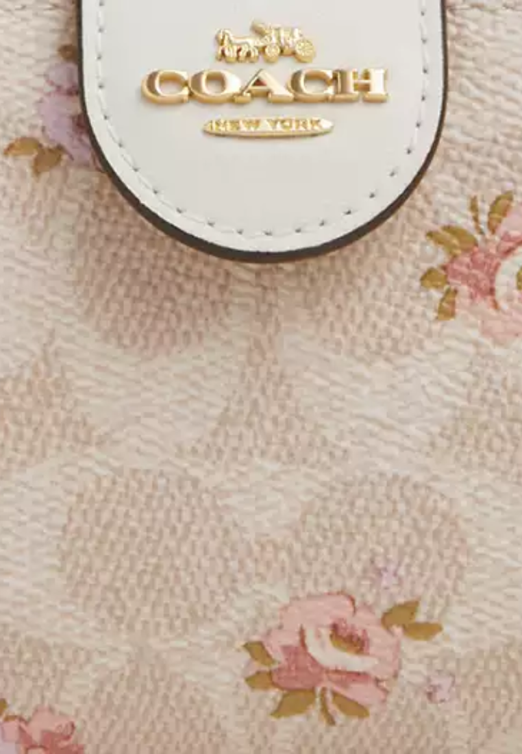 Coach Medium Corner Zip Signature Canvas With Floral Print Wallet In Sand Multi CAR13