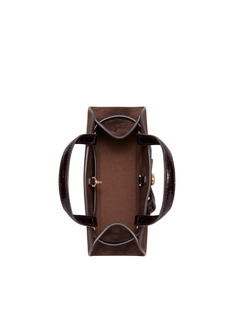 ( PREORDER ) Tory Burch Romy Suede Bauletto Satchel Bag In Dark Cocoa 183363