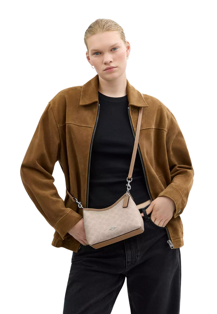 ( PREORDER ) Coach Laurell Small In Signature Canvas Shoulder Bag In Sand Taupe CBH15