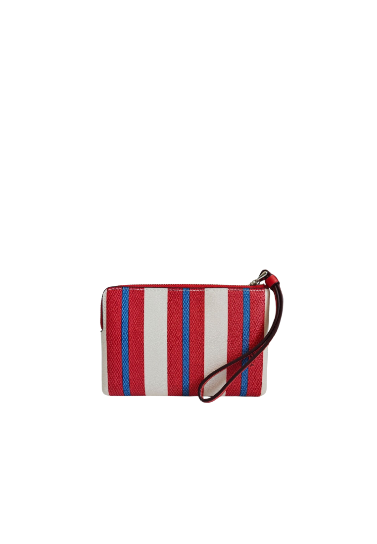 Coach Corner Zip Wristlet With Stripe Print In Chalk Multi CT990