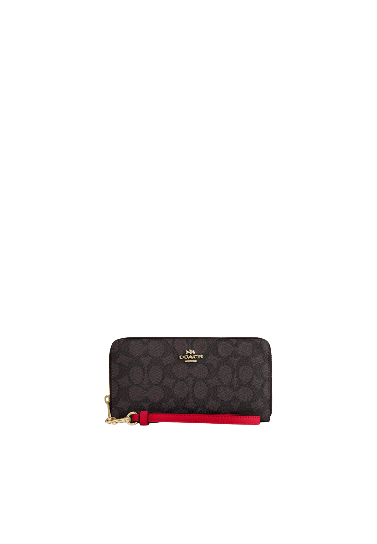 Coach Long Zip Around Wallet Signature Canvas In Bold Red CW778