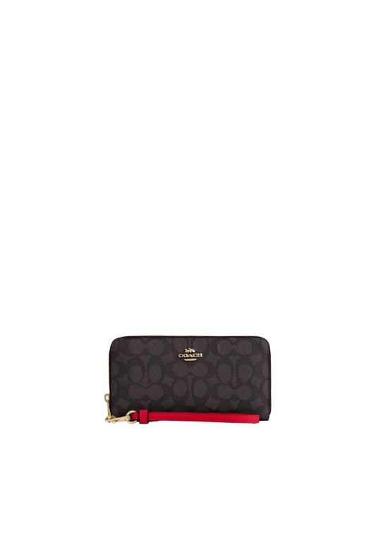 Coach Long Zip Around Wallet Signature Canvas In Bold Red CW778