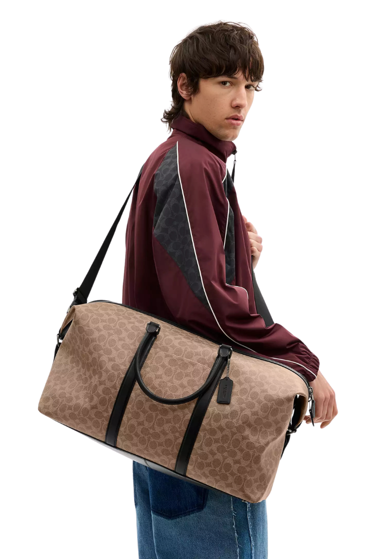 ( PREORDER ) Coach Trekker 52 In Signature Canvas Duffle Bag In Tan Black CAR75