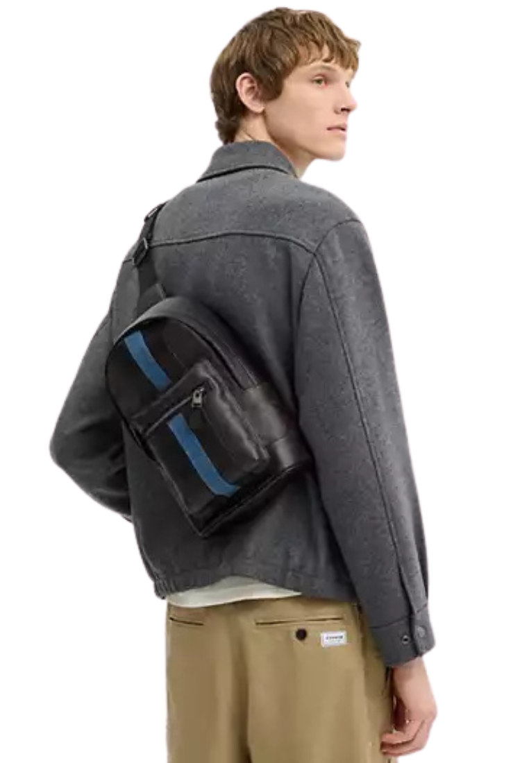 Coach West Crossbody Bag Pack In Signature Canvas With Varsity Stripe In Walnut Multi CDC53
