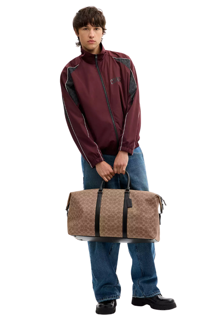 ( PREORDER ) Coach Trekker 52 In Signature Canvas Duffle Bag In Tan Black CAR75