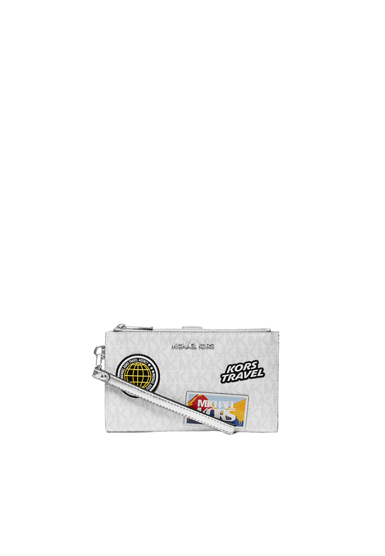 Michael Kors Jet Set Travel Large Embellished Signature Logo Wristlet In Optic White 35R5STVW3B