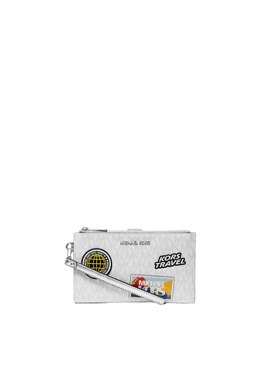Michael Kors Jet Set Travel Large Embellished Signature Logo Wristlet In Optic White 35R5STVW3B