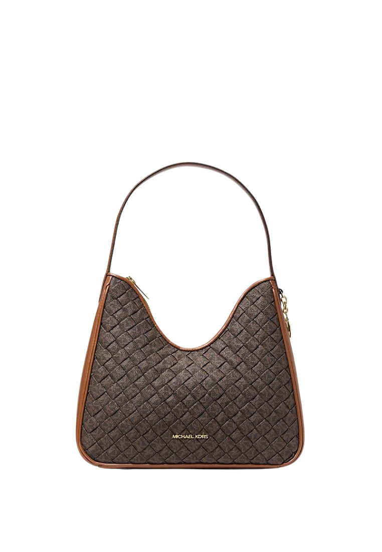 ( PREORDER ) Michael Kors Nayla Small Woven Signature Logo Hobo Shoulder Bag In Brown 35S6G5ZH1B