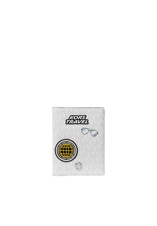 Michael Kors Jet Set Travel Medium Embellished Signature Logo Passport Card Case In Optic White 35R5STVN8B