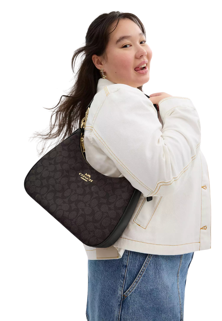 ( PREORDER ) Coach Teri Hobo Shoulder Bag In Gold Walnut Black CV940